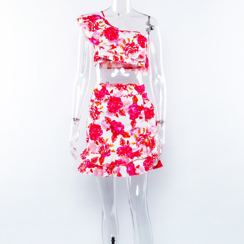 Dam Blommig Uppsättning Kortärmad Polyester-2