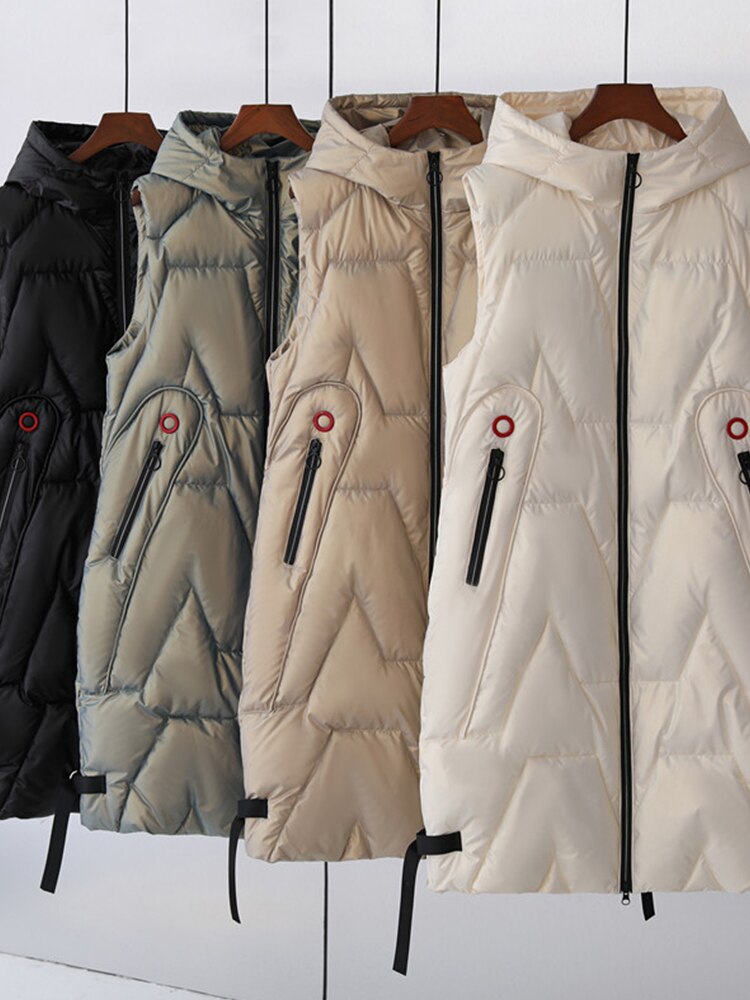 Dunväst Dam Quiltad Med Huva Polyester-3