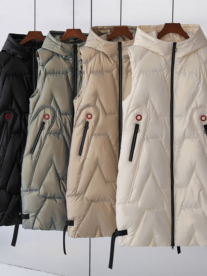 Dunväst Dam Quiltad Med Huva Polyester-3