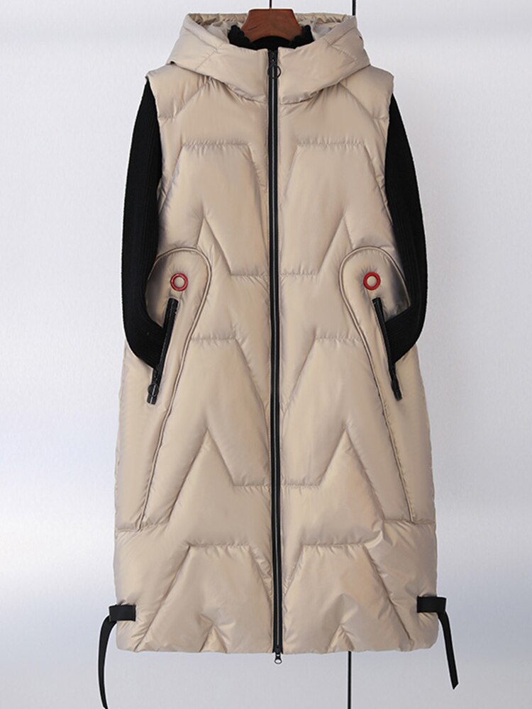 Dunväst Dam Quiltad Med Huva Polyester-5