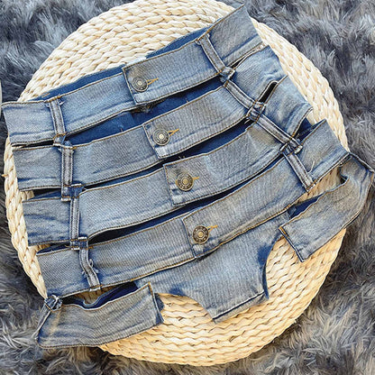 Damshorts Hög Midja Trendigt Brännarmönster Denim Baumwoll Polyester-3