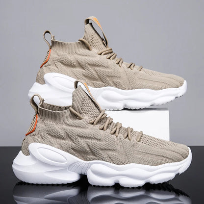 Dam Hög Top Sneaker Vävda Detaljer Högkvalitativt Tyg-2