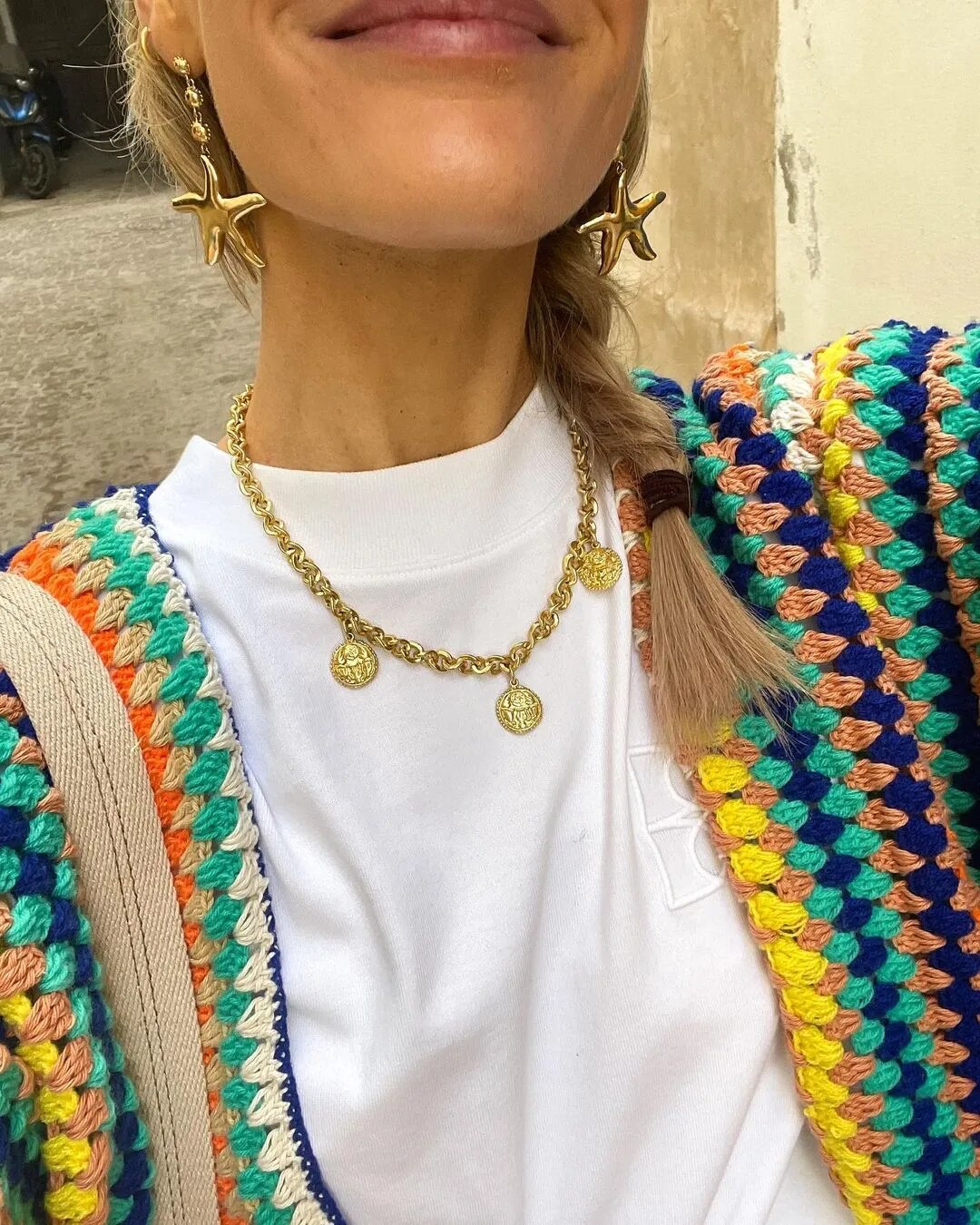 Dam Kofta Boho Stil Merinoull med Virkning 6