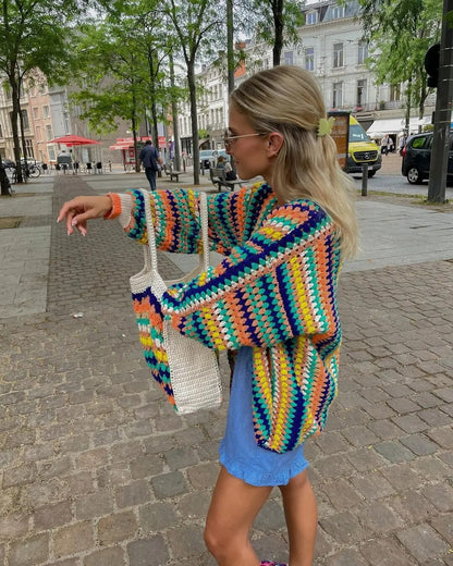 Dam Kofta Boho Stil Merinoull med Virkning 2
