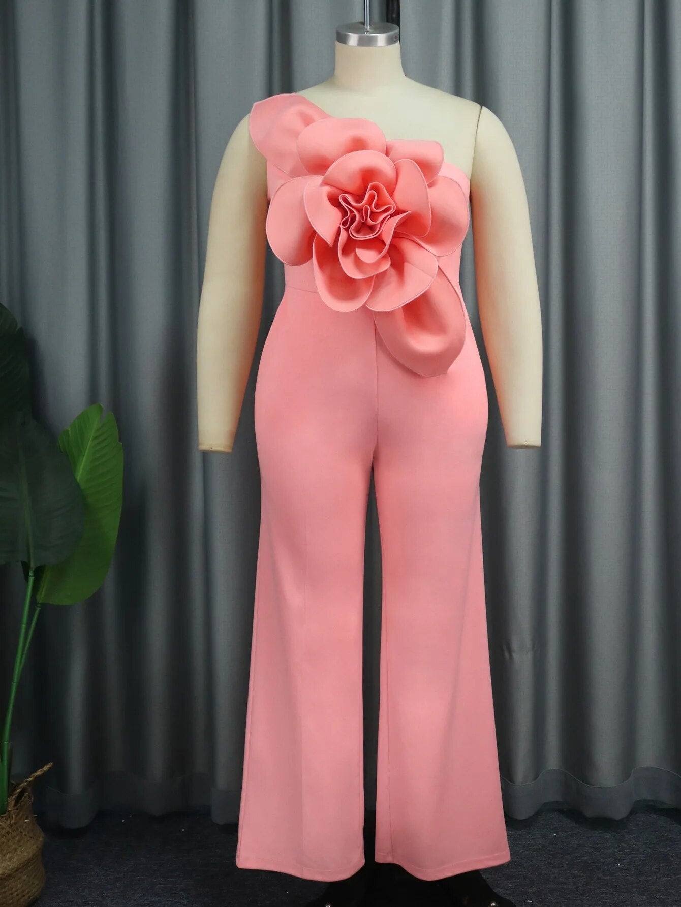 Dam Jumpsuit Blomapplikation Polyester Elegant Rosa-2