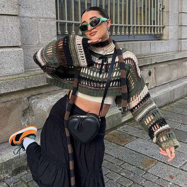 Kvinnor Kort Kofta Virkad Bomullsblandning Boho Stil-2