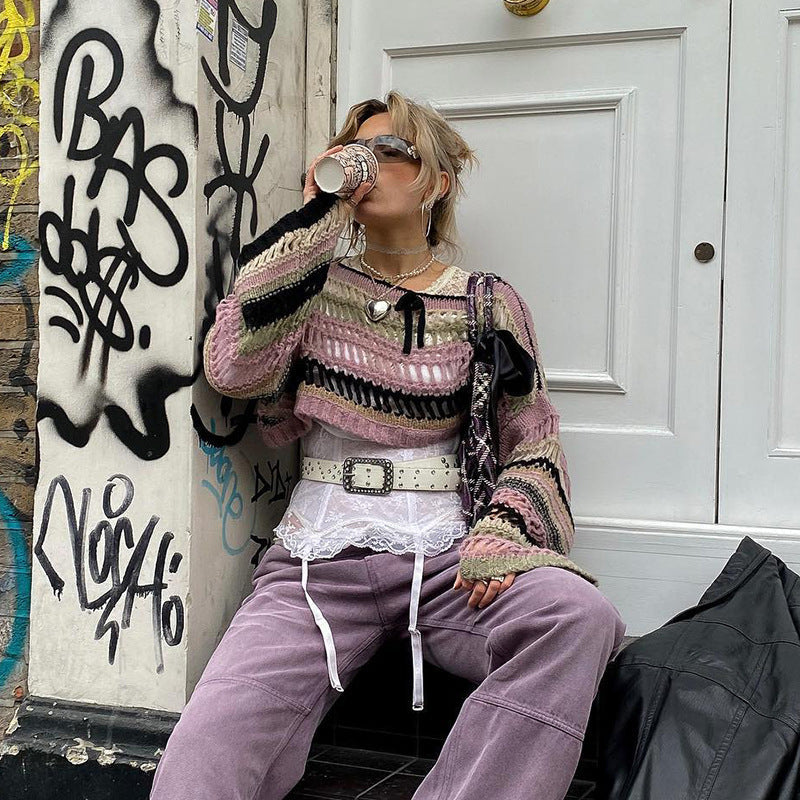 Kvinnor Kort Kofta Virkad Bomullsblandning Boho Stil-3