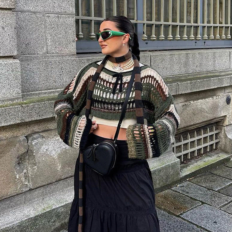Kvinnor Kort Kofta Virkad Bomullsblandning Boho Stil-1