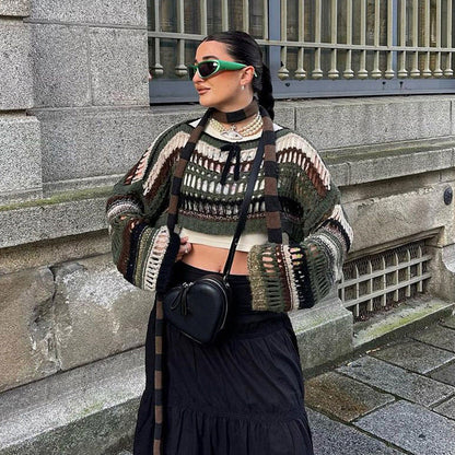 Kvinnor Kort Kofta Virkad Bomullsblandning Boho Stil-1