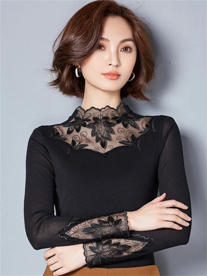 Dam Turtleneck Blus Lång Ärmar 100% Bomull-2