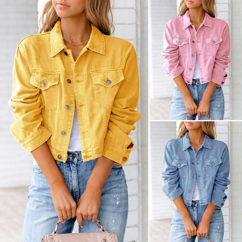 Damjacka Denim Klassisk Stil Robust Material-2