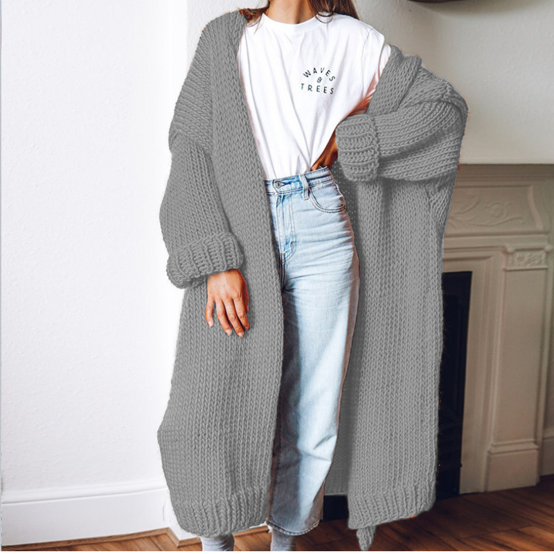 Kvinnor Lång Kofta Stickad Polyester Modern Design-2