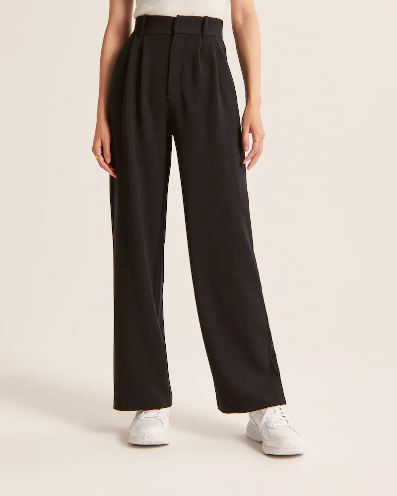 Kvinnors Byxor Hög Midja Bred Ben Polyester Viskos Elastan 8