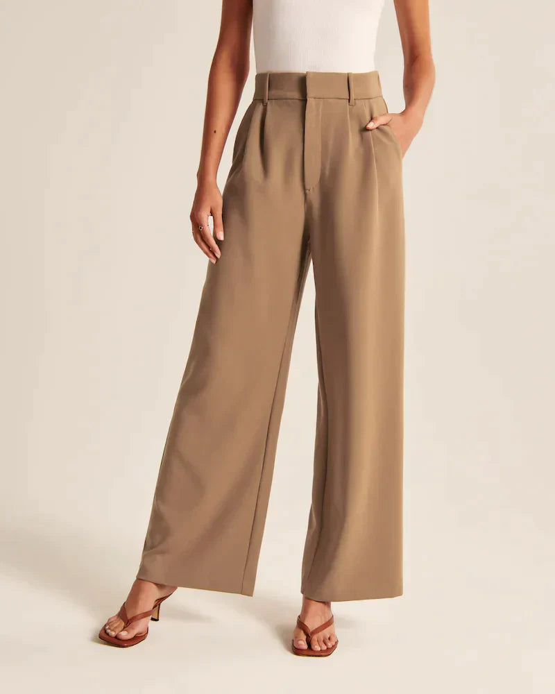 Kvinnors Byxor Hög Midja Bred Ben Polyester Viskos Elastan 11