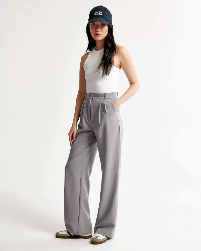 Kvinnors Byxor Hög Midja Bred Ben Polyester Viskos Elastan 6