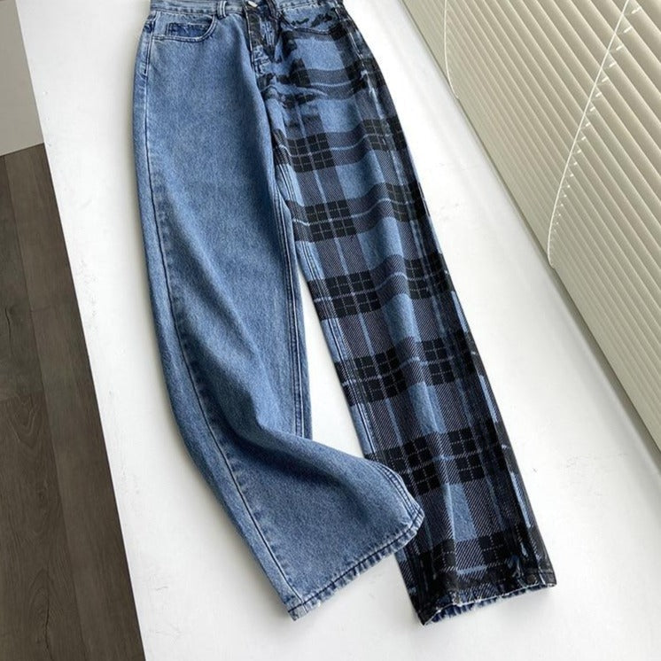 Dam Jeans med Hög Midja Raka i Polyester med Rutig Struktur-4