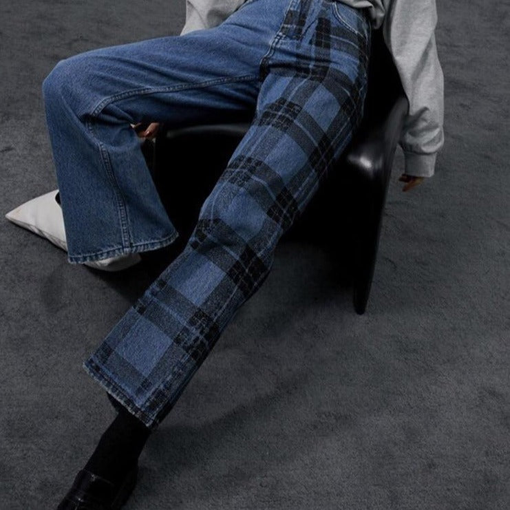 Dam Jeans med Hög Midja Raka i Polyester med Rutig Struktur-3