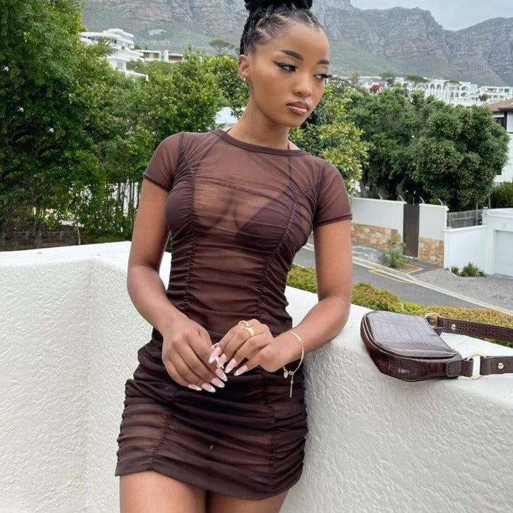 Kvinnors Miniklänning Transparent Kortärmad Polyester Spandex-2