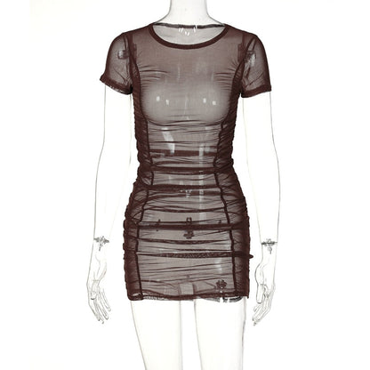 Kvinnors Miniklänning Transparent Kortärmad Polyester Spandex-3