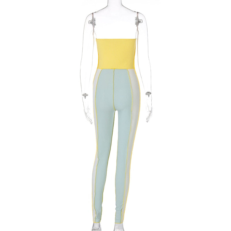 Dam Jumpsuit Trefärgad Snörning Polyester Spandex-4