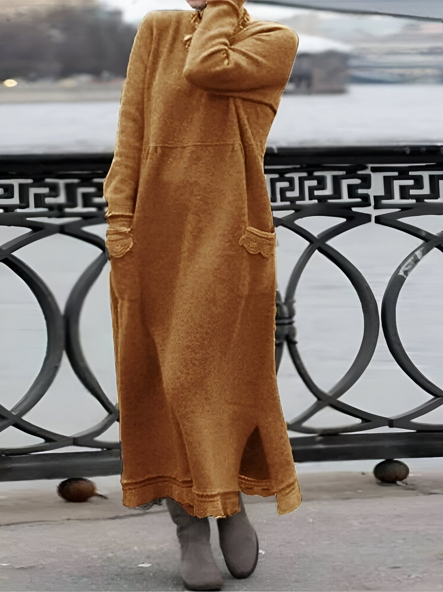 Fina Dam Klänningar Sammet med Huva Modern Silhuett 6