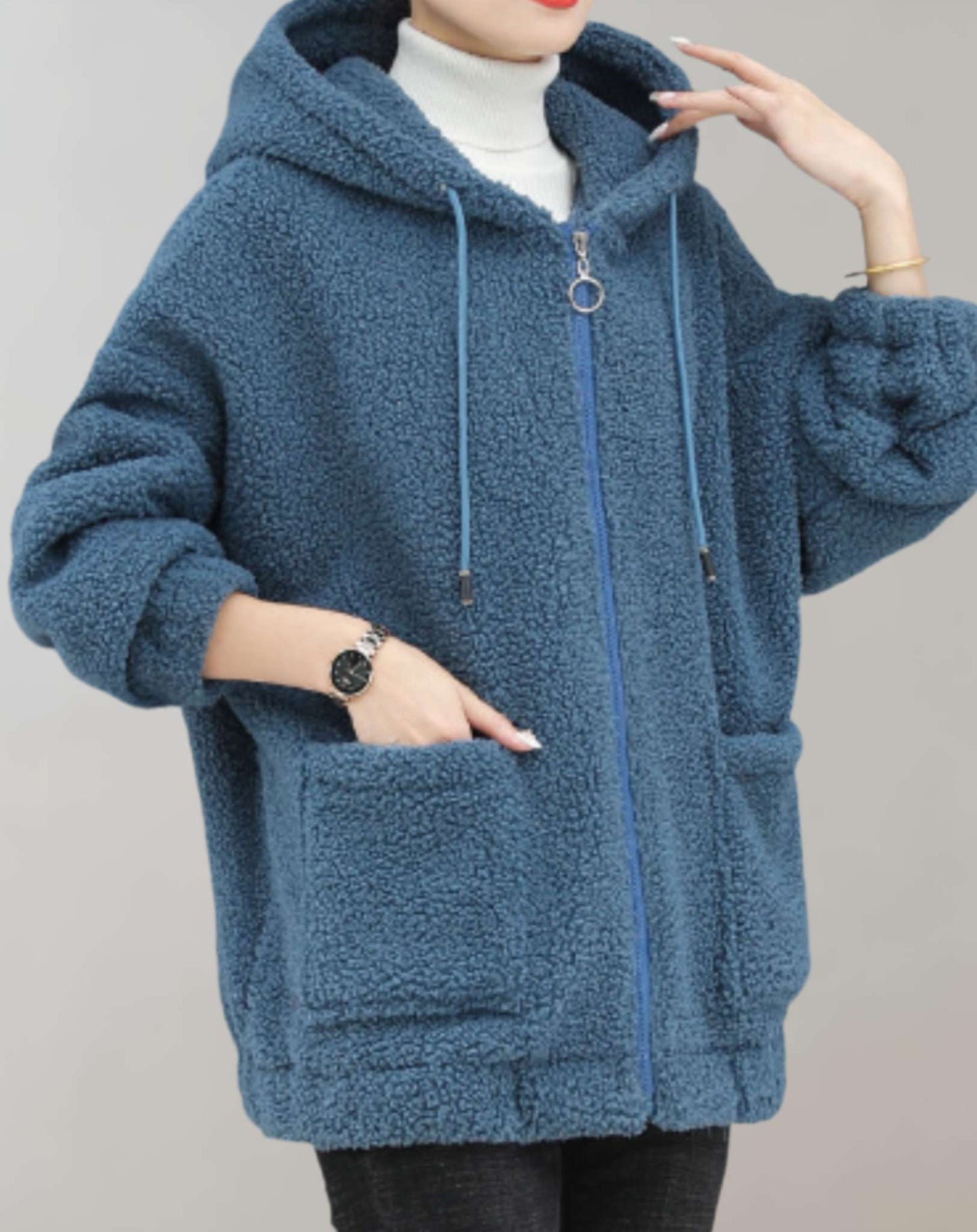 Lång Vinterrock Dam med Huva Isolerande Material Elegant Design-3