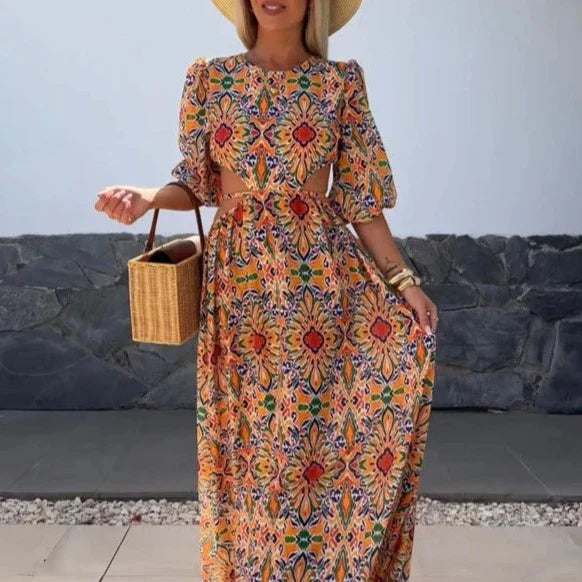 Dam Klänning Mönstrad Sommarstil 100% Polyester Fina Dam Klänningar-1