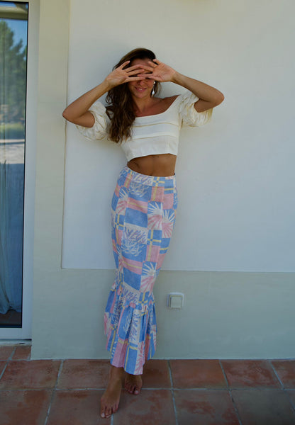 Kjol Dam Hög Midja Rynkad 100% Bomull-5