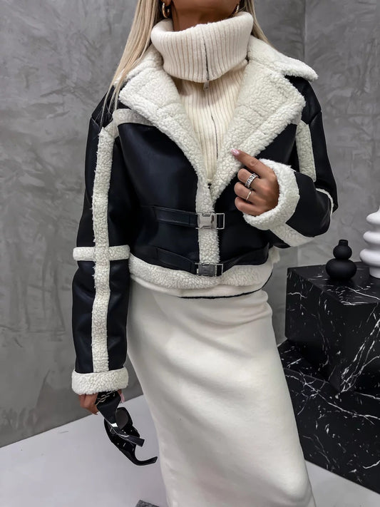 Dam Pälsjacka Fuskpäls Lång Ärmar Elegant Vinterkappa-1