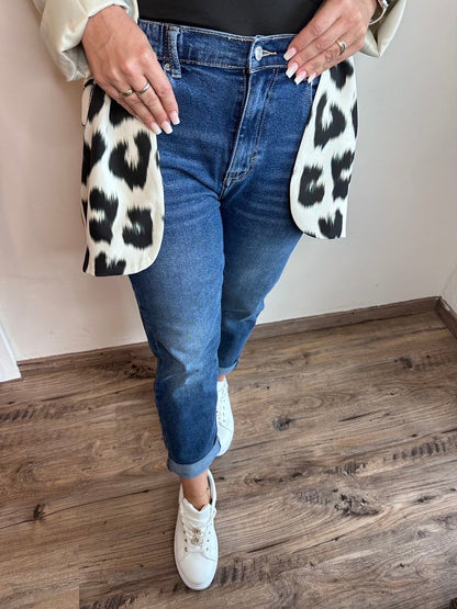 Damjeans Hög Midja Stretch Mörkblå med Elastisk Midjeband-2