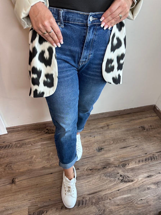 Damjeans Hög Midja Stretch Mörkblå med Elastisk Midjeband-1