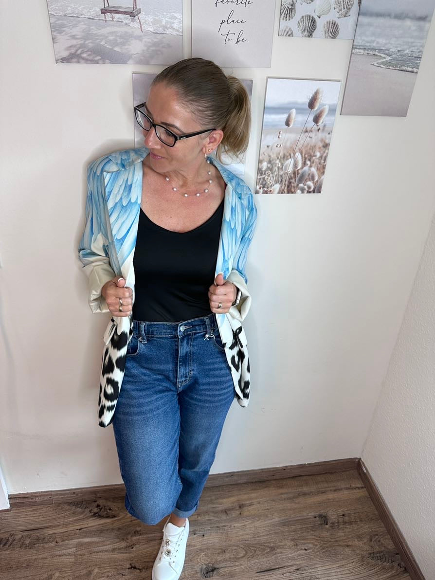 Damjeans Hög Midja Stretch Mörkblå med Elastisk Midjeband-3