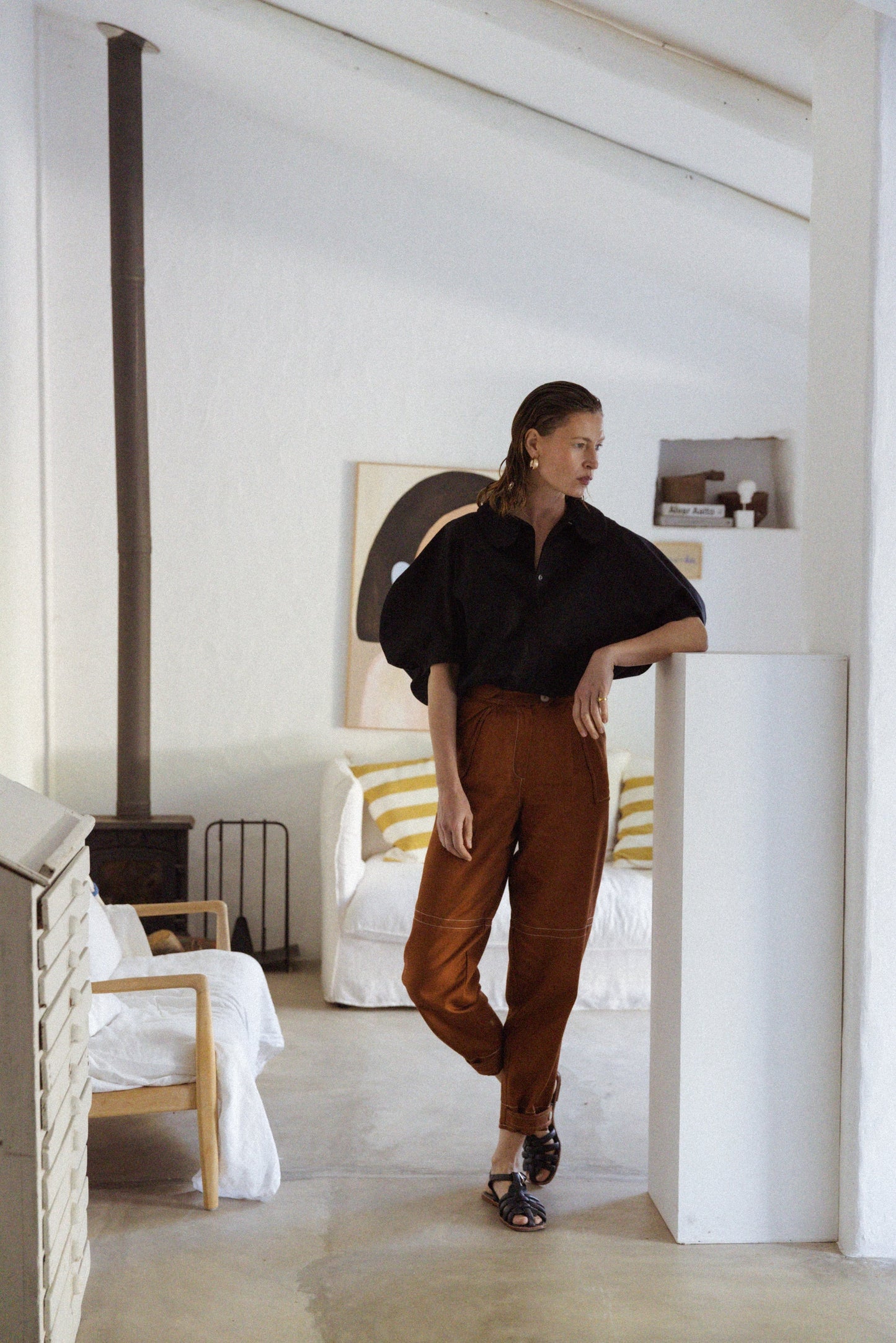 Dam Skjorta Minimalistisk med Romantisk Krage i Bomull-4