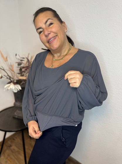 Vit Dam Blus Dubbelålad Lätt Tyg Chic Styling 2