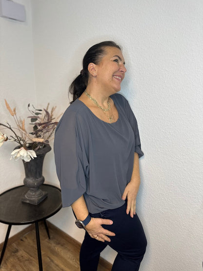 Vit Dam Blus Dubbelålad Lätt Tyg Chic Styling 8