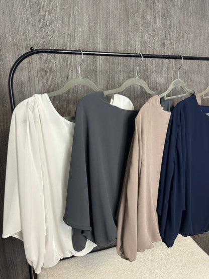 Vit Dam Blus Dubbelålad Lätt Tyg Chic Styling 4