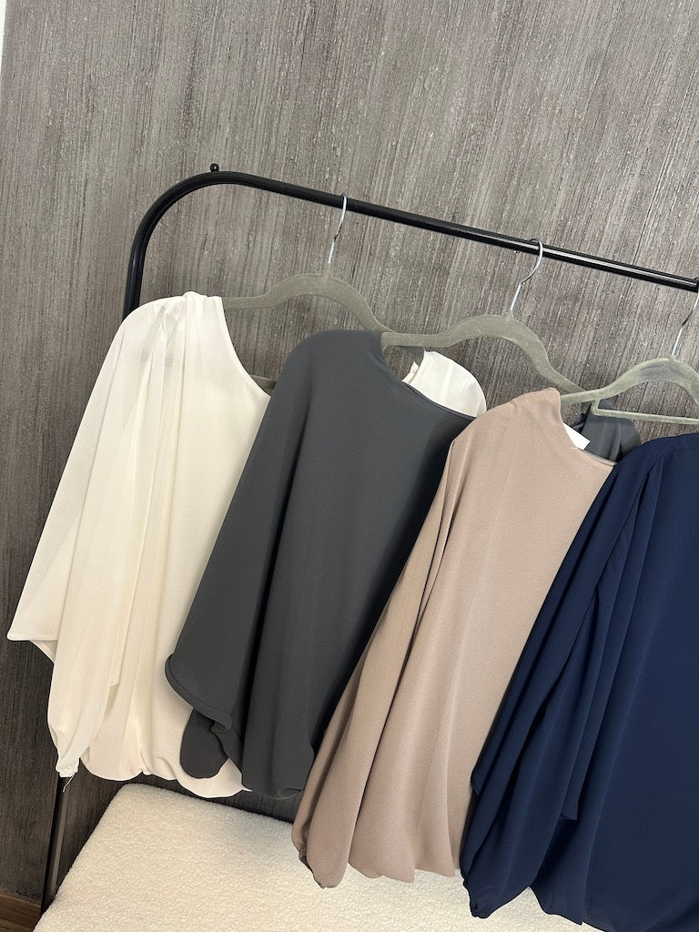 Vit Dam Blus Dubbelålad Lätt Tyg Chic Styling 3