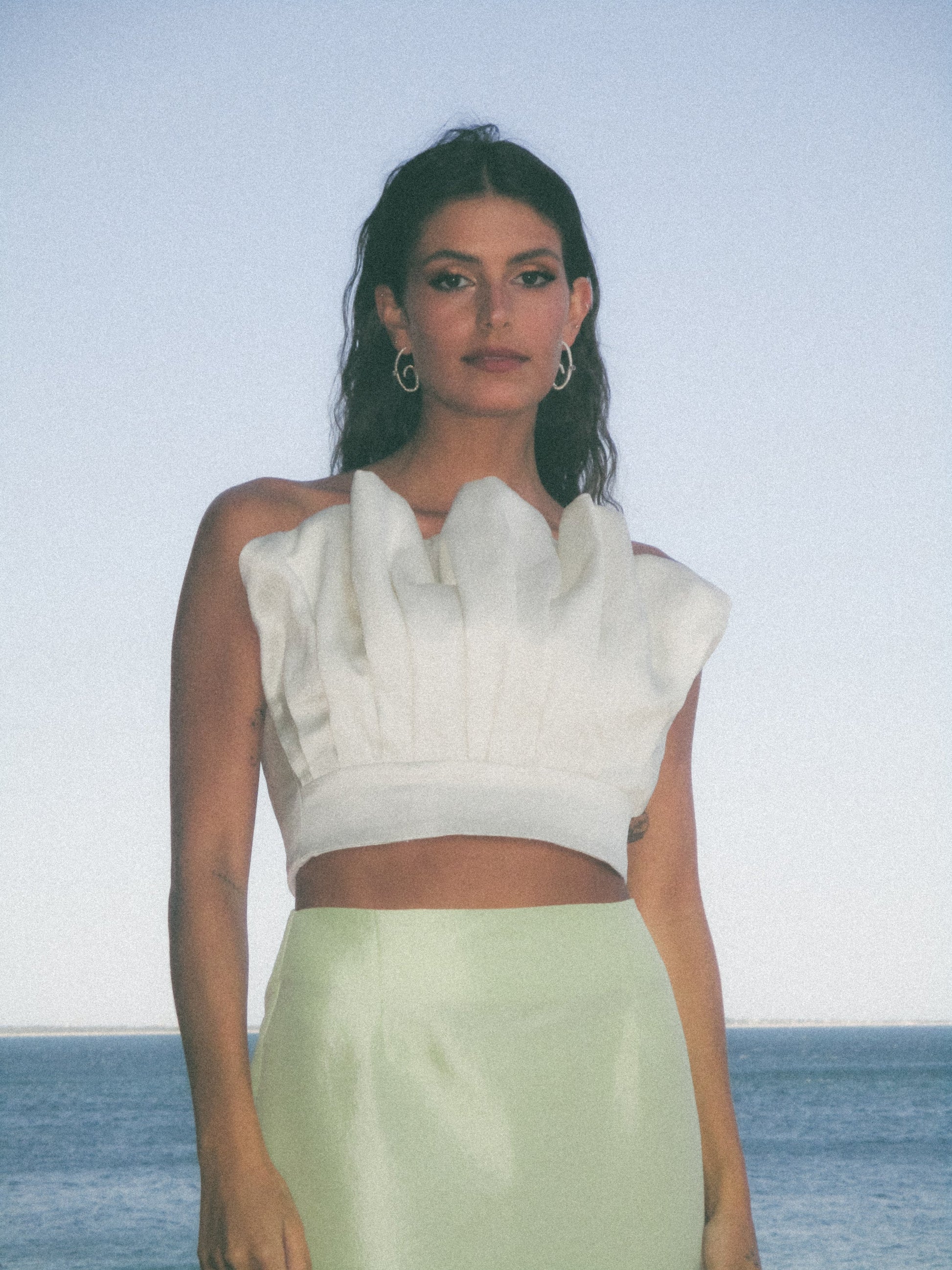 Dam Bandeau Topp Elegant Glänsande Tyg Fitted Polyester Mix-4