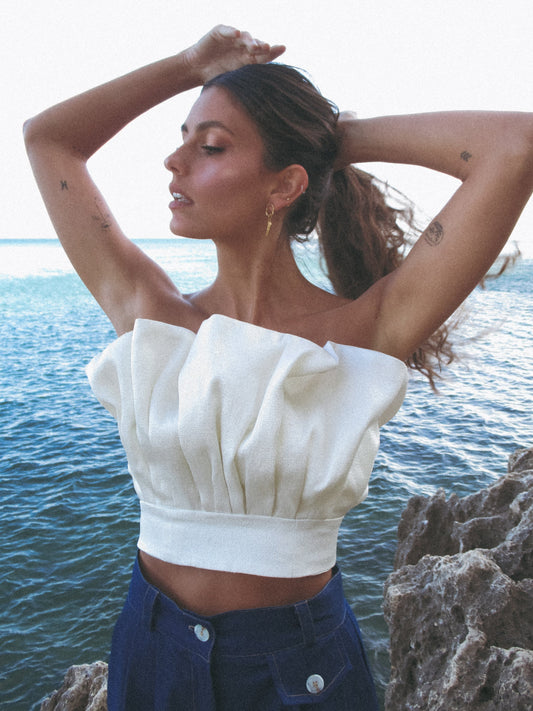 Dam Bandeau Topp Elegant Glänsande Tyg Fitted Polyester Mix-1