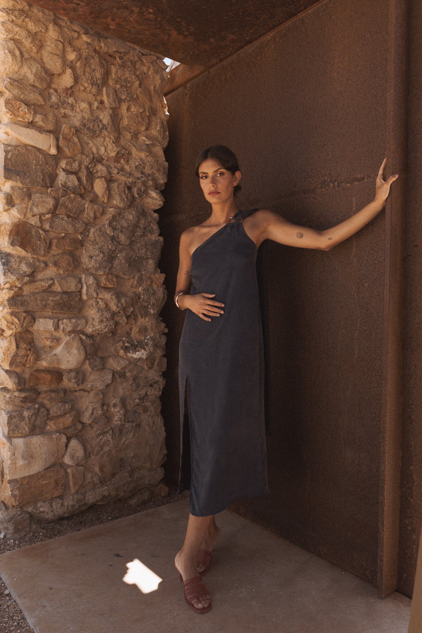 Dam Klänning Midi Minimalistisk Cupro-5