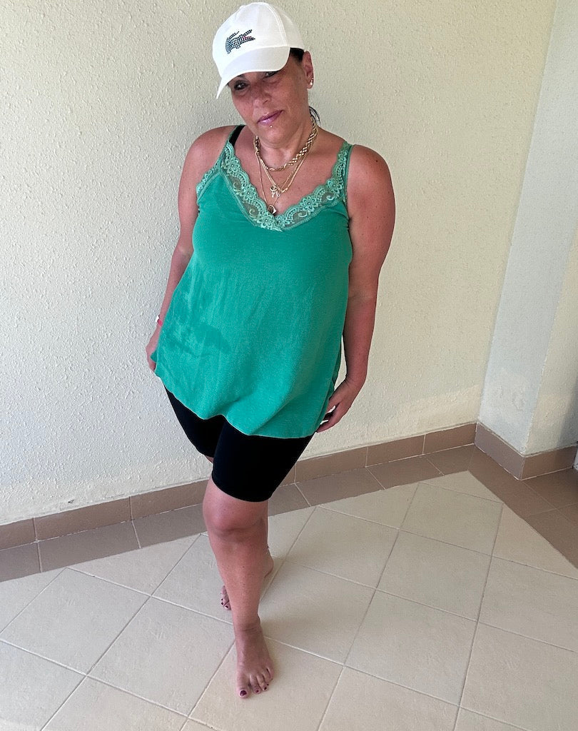 Dam Festtoppar A-linjeformad med Spets Detaljer Polyester 6