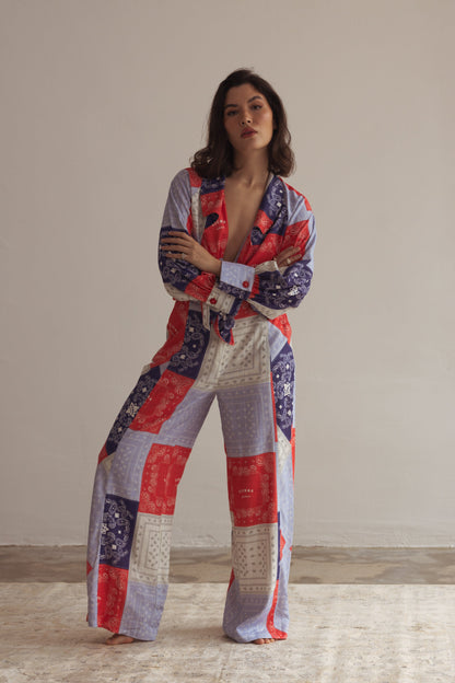 Snygga Byxor Dam Raka Snitt Viskos och Linne Wolff Bandana Mönster-2