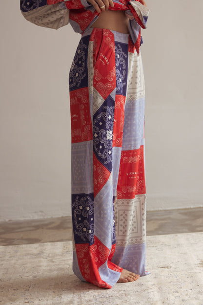 Snygga Byxor Dam Raka Snitt Viskos och Linne Wolff Bandana Mönster-5