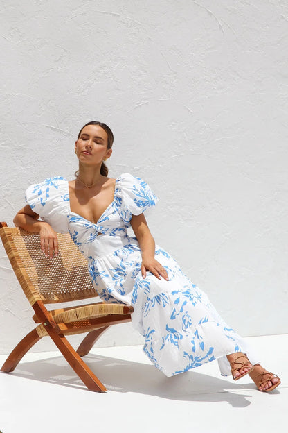 Midi-klänning för Damer med Puffärmar och Blommönster – Avslappnad Passform i Polyester, Perfekt för Sommarfester 4