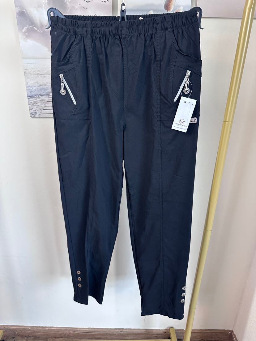 Dam Byxor Med Resår I Midjan Snygga Stretchiga Detaljer Hög Midja-1