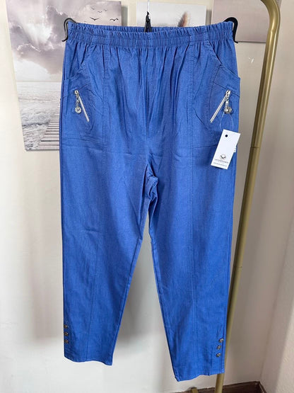 Dam Byxor Med Resår I Midjan Snygga Stretchiga Detaljer Hög Midja-4