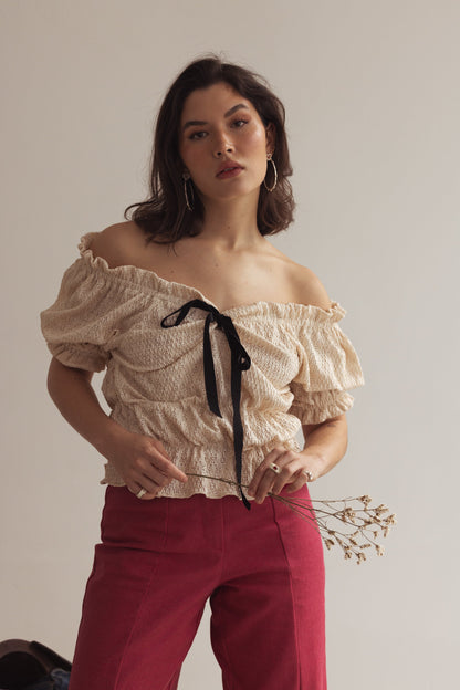 Damblus Romantisk Stil Elastiska Detaljer Sammetband 100% PES-3