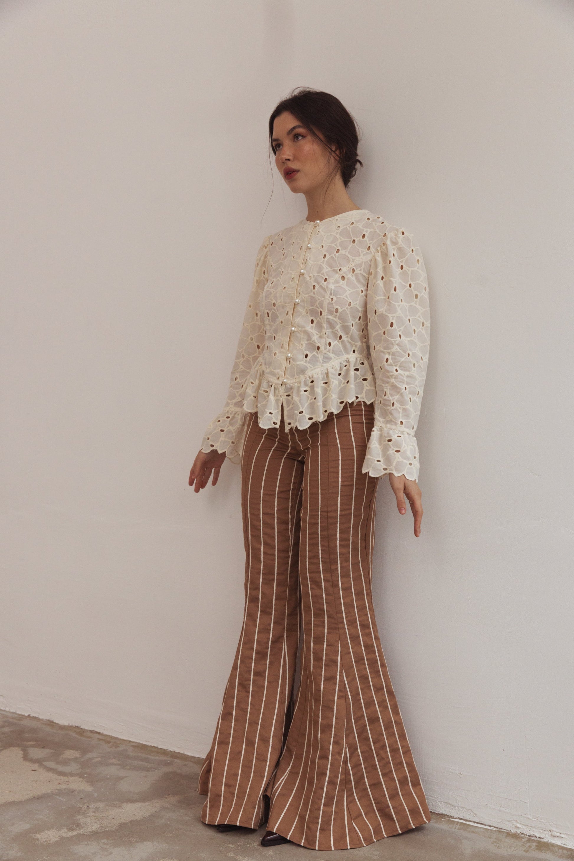 Snygga Byxor Dam Hög Midja med Uttalad Öppning Polyester Mix-6