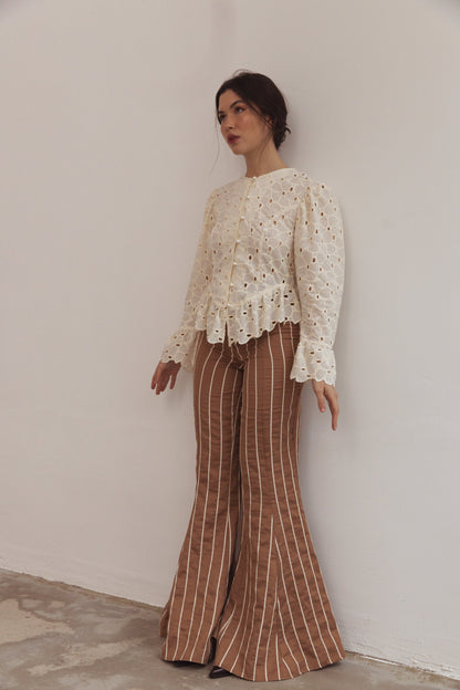 Snygga Byxor Dam Hög Midja med Uttalad Öppning Polyester Mix-6