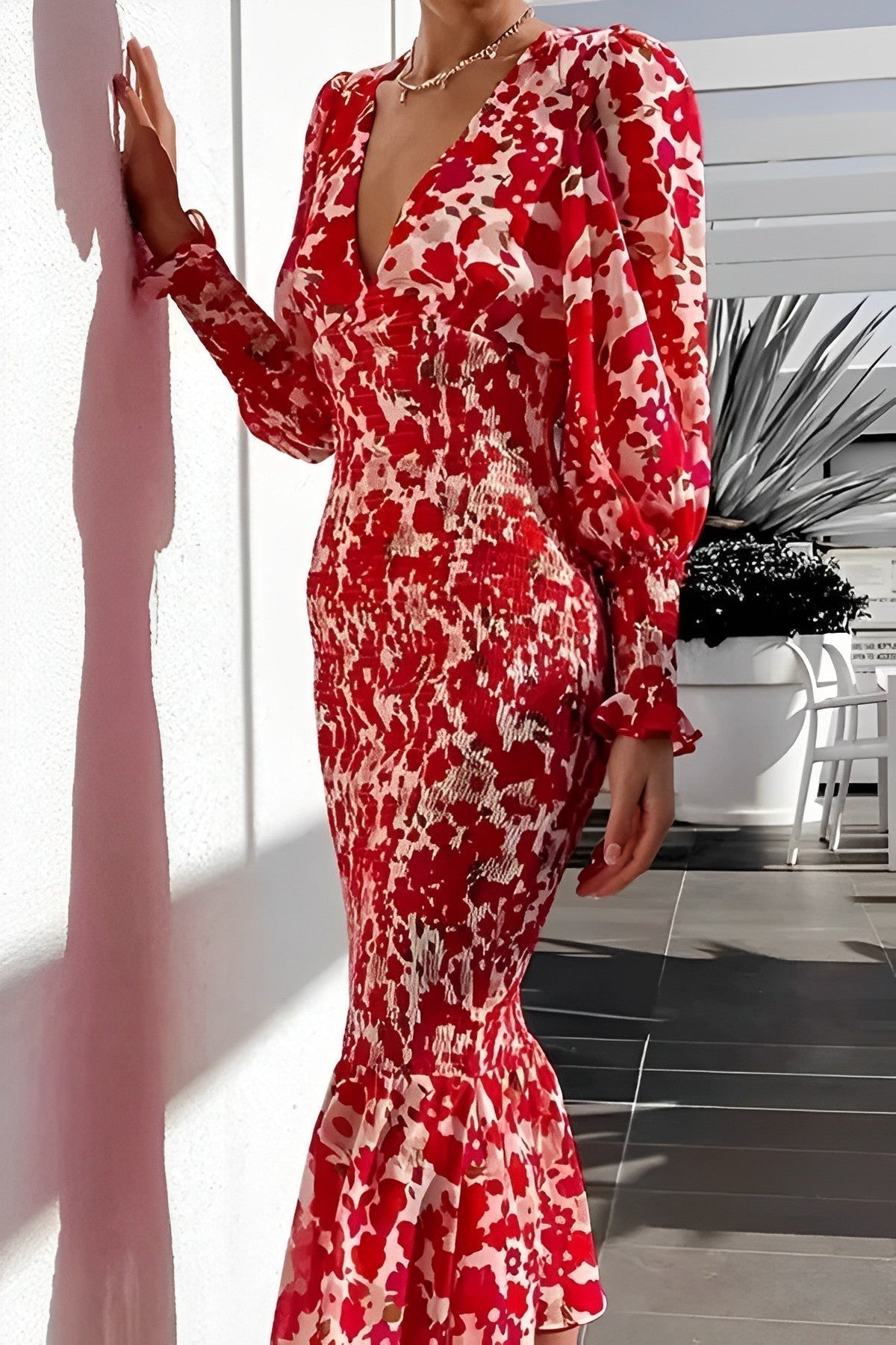 Blommig Midi Klänning för Kvinnor i Polyester – Avslappnat Snitt, Justerbar Midja, Perfekt för Sommarfester 5